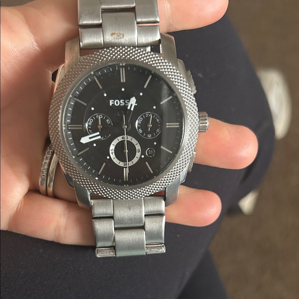 Fossil Black and Silver Chronograph Watch